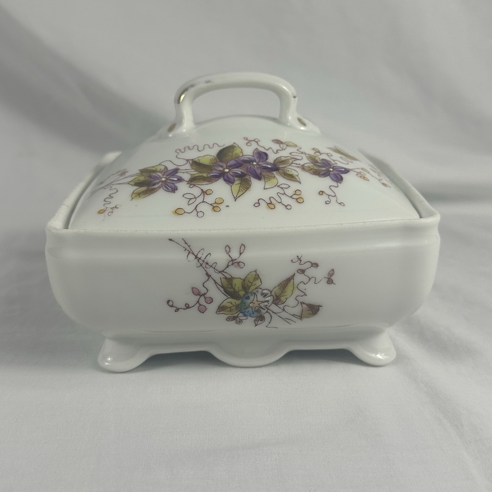 Limoges France Porcelain Trinket Box Floral Square Lidded Dresser Jar 5.25" - Picture 4 of 16